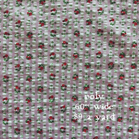 Polyester seersucker red floral