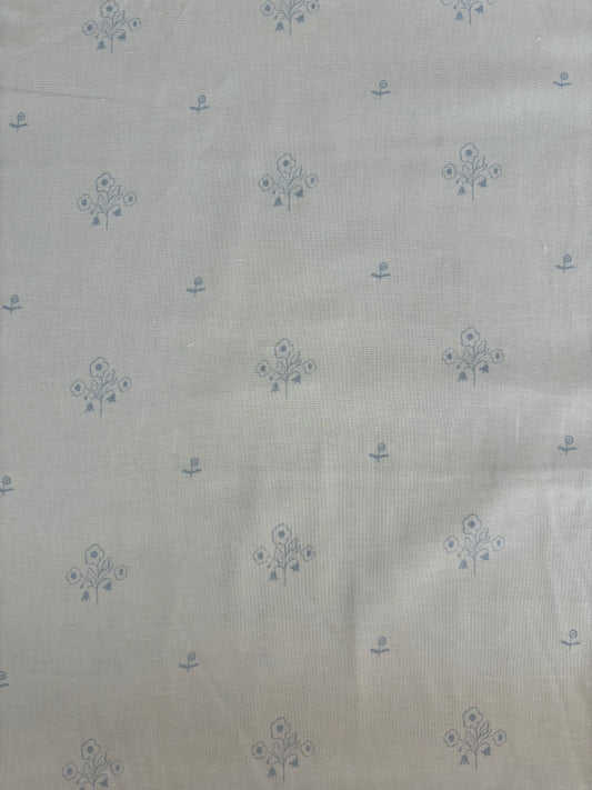 Cotton linen light blue floral fabric