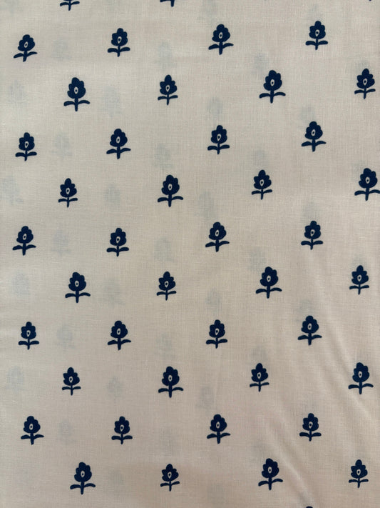 Cotton linen navy floral fabric