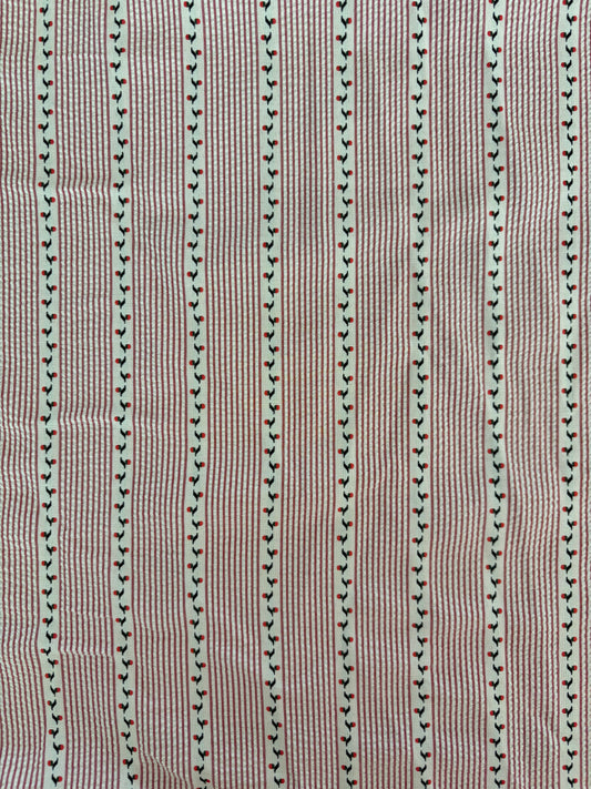 Polyester seersucker floral vine fabric