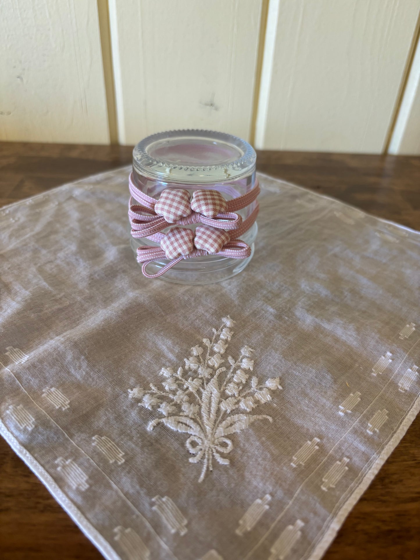 Gingham button hair ties
