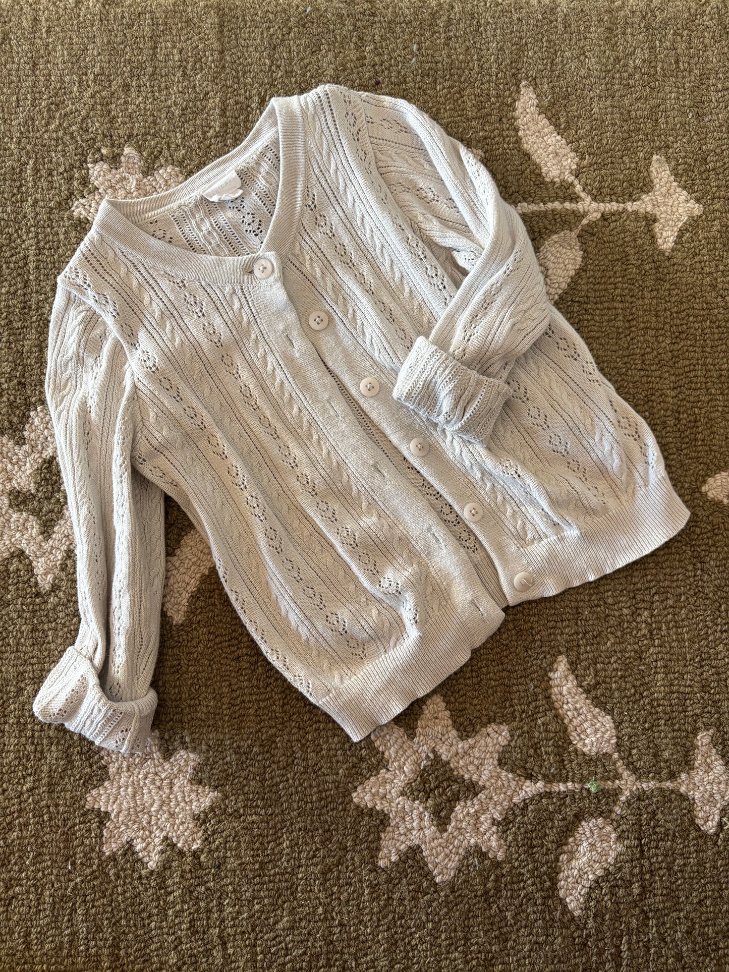 Pale blue crochet knit sweater
